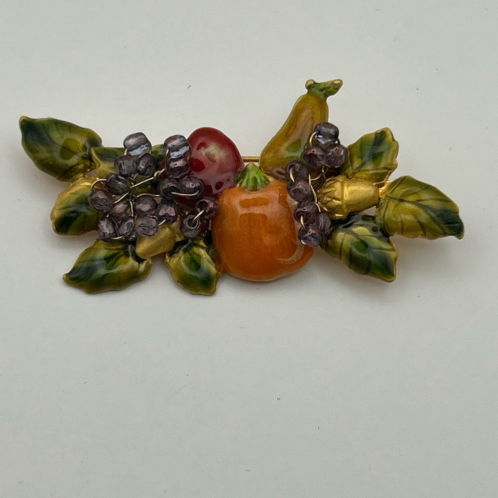 Vintage Enamel & Glass Bead Harvest Brooch